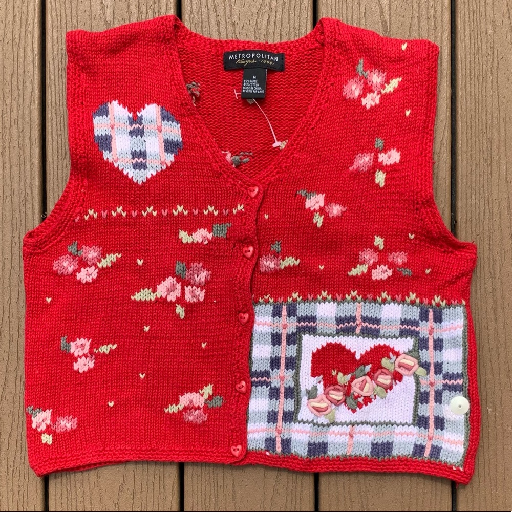 METROPOLITAN NEW YORK VINTAGE “HEARTS” COTTON BLEND SWEATER VEST SIZE MEDIUM NWT